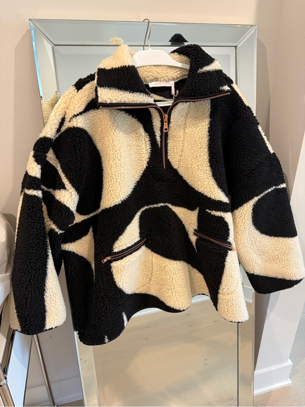 Authentic NWT See By Chloe Black & Cream Sherpa Half-Zip Pullover Jacket